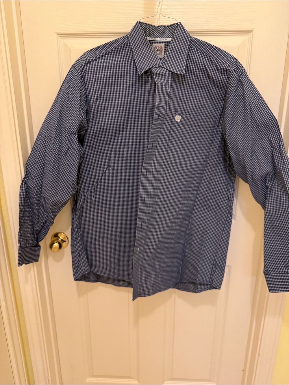 Cinch Blue Micro-Check Long Sleeve Dress Shirt
